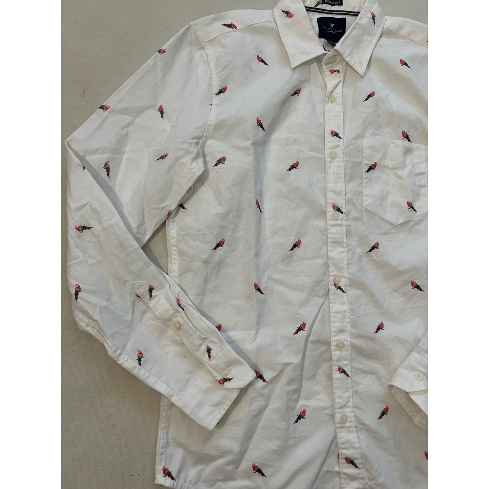 American Eagle Outfitters Mens Bird Print Button Down Shirt White Size M - Picture 4 of 14